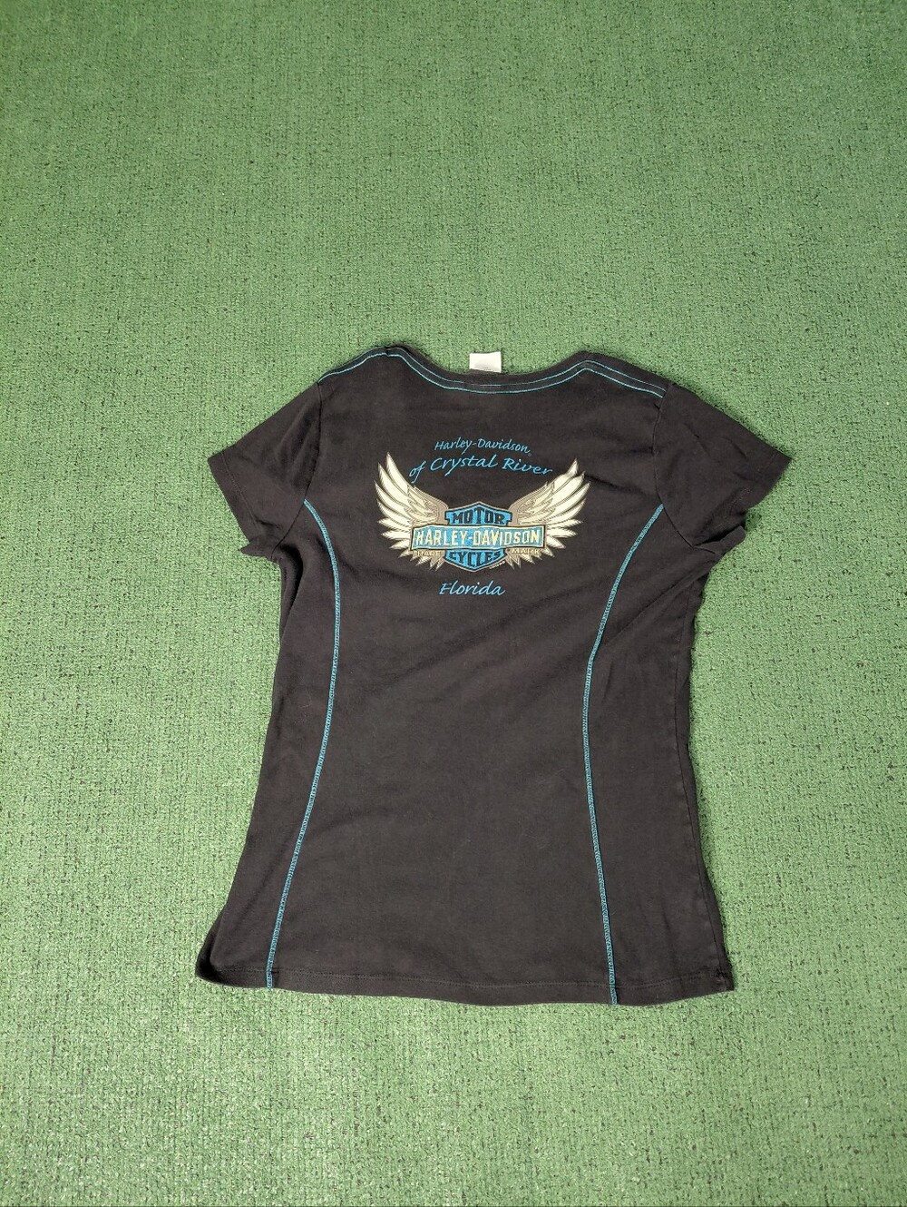 Womens Harley Davidson Of Crystal River Florida V Neck Motorcycle Biker Black T